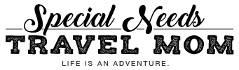 White background with black lettering spelling “Special Needs Travel Mom, Life is an Adventure”
